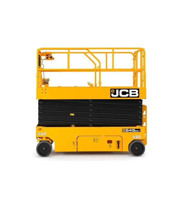 Xe nâng người cắt kéo 16m JCB S4550E Cơ chế an toàn tự động kích hoạt bung mở sát mặt sàn ngay khi bệ đứng bắt đầu hành trình lên cao. Lá chắn cơ khí này giữ cho thiết bị nâng hạ luôn thăng bằng và ngăn chặn nguy cơ lật nghiêng nếu gặp bề mặt lồi lõm.